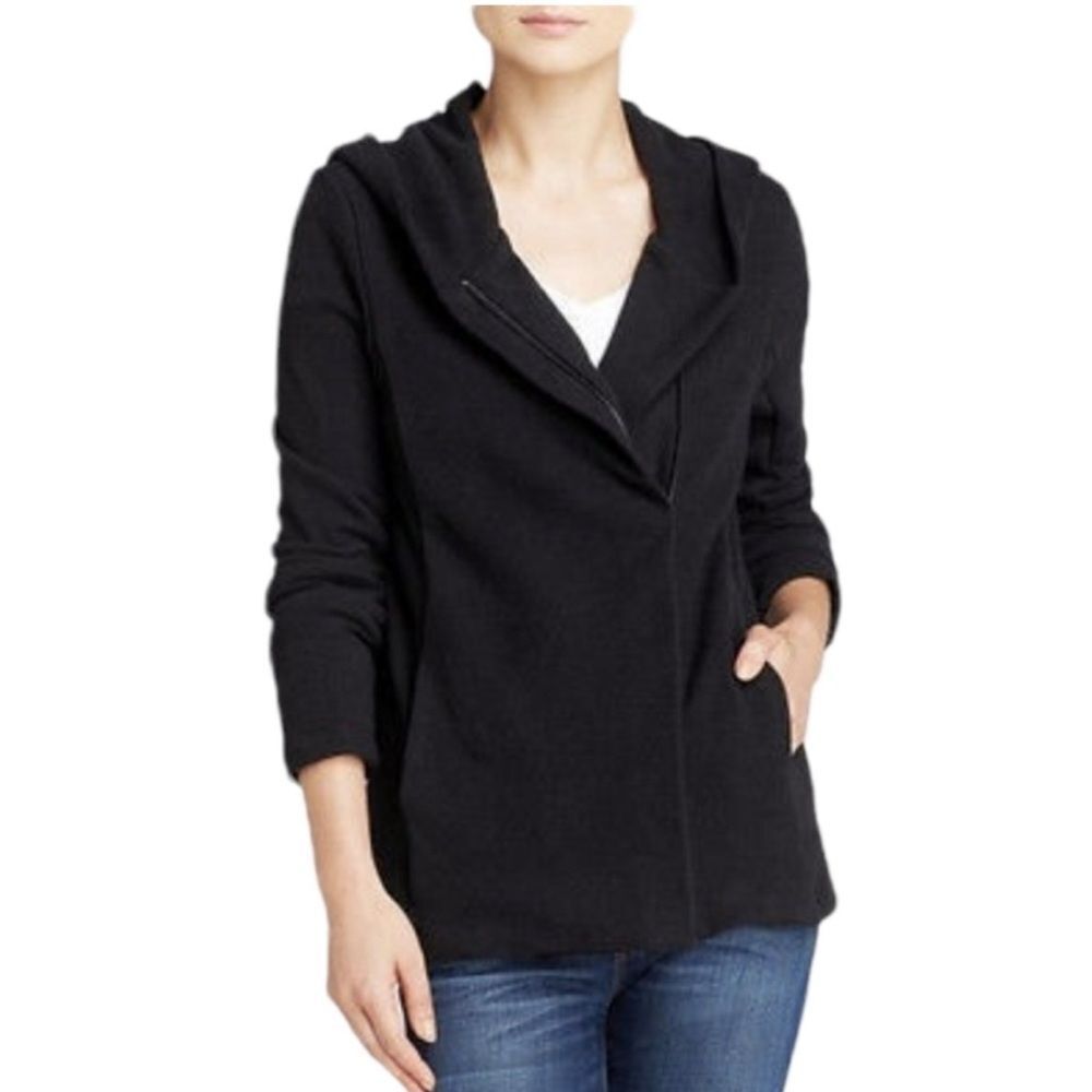 JAMES PERSE HOODED ZIP FRONT SWEATSHIRT STRETCH JACKET BLACK WOY2838CU